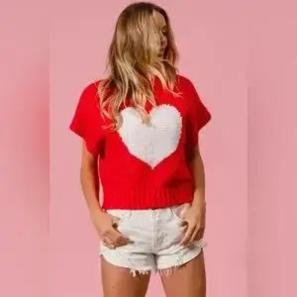 BiBi Rib Banded Heart Pattern Valentines Sweater - Picture 9 of 9